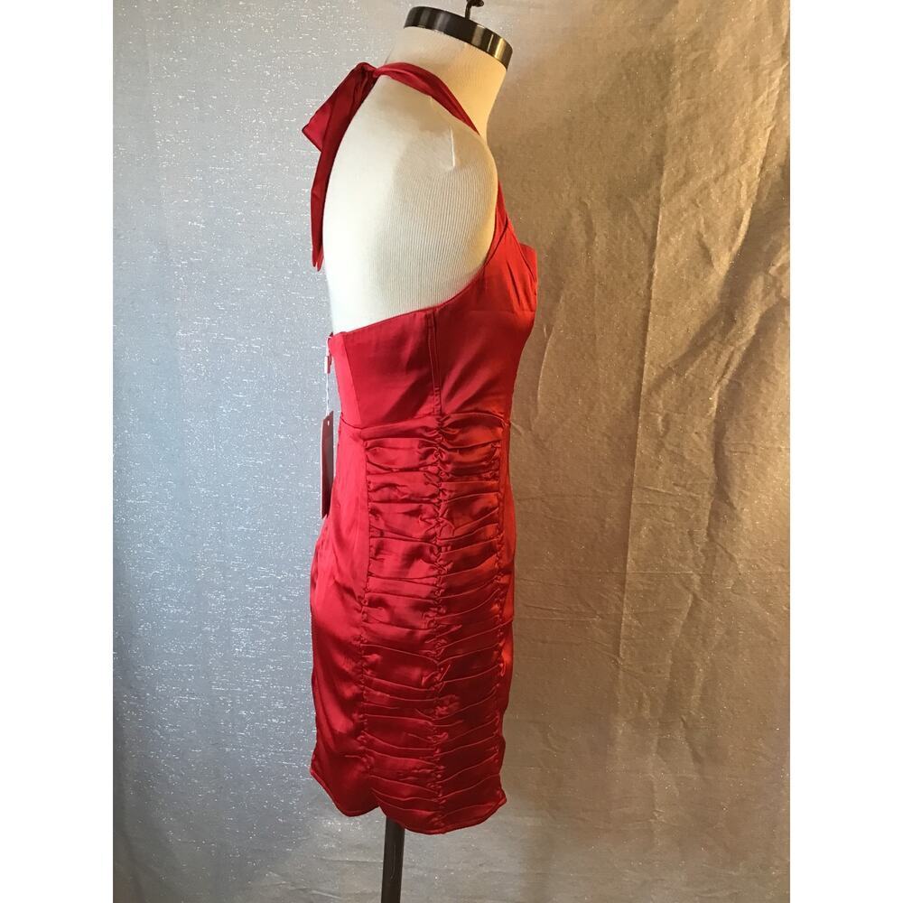 SAINTS + SECRETS NWT Red Satin Halter Ruched Mini Dress Bodycon Size 10 - Picture 5 of 13